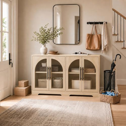 Sideboard Buffet Cabinet with Arched Glass Doors, Adjustable Shelves, view 7