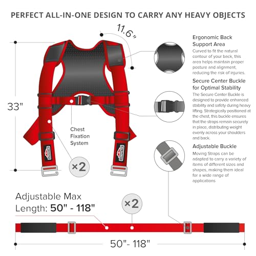 Moving Straps - 2 Pairs - Lifting Straps for 2 Movers - Move Furniture Easily and Safely - Perfect for Lifting & Moving Heavy Objects (Adjustable Length 50-118”)