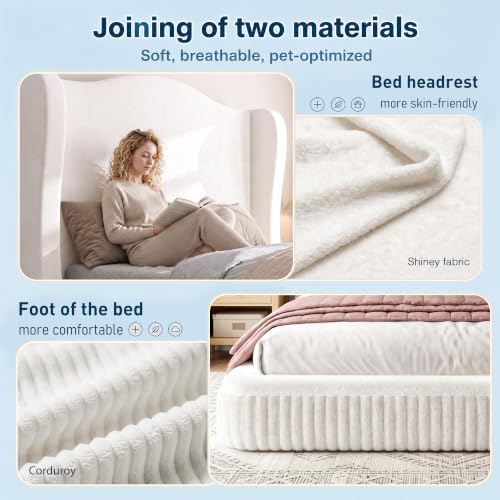 Queen Size Cloud Bed Frame with 49.61" Wingback Headboard, White, view 6