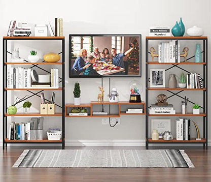 Industrial Bookshelf 5-Tier, Bookcase 58" H Ladder Shelf, Storage Shelves Rack Shelf Unit, Accent Furniture Metal Frame, Home Office Furniture for Bathroom, Living Room, Vintage Brown