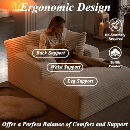 67 Inch Oversized Chaise Lounge Sofa Chair Indoor with 2 Pillows & Armrest, view 6