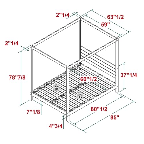 Isla Slatted Headboard Canopy Bedframe, Queen, Natural Pine
