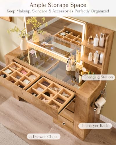48" Modern Makeup Vanity Desk with Mirror and Lights Thickened Leg, view 5
