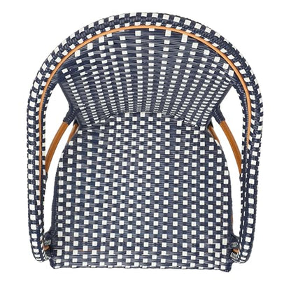 SAFAVIEH Outdoor - California Armchair Set of 2 - Navy & White - Faux Wicker & Aluminum Frame - Woven Bistro Design with Arms - Ideal for Patio, Sunroom, Dining Area, 17.3" Seat Height (PAT7531E-SET2)