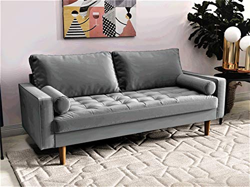 S5457 Mid Century Modern Velvet Upholstered Tufted Living Room Sofa, 69.68", Grey