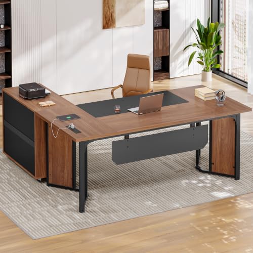 63" Executive Desk with Mobile File Cabinet, Large Office Desk with Drawer, view 2