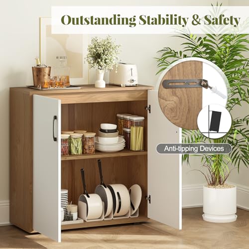 Sideboard Buffet Cabinet with Storage, Kitchen Accent Storage Cabinet with Adjustable Shelf, Freestanding Organizer for Living Room Entryway, 31.5" Lx13 Wx32.5 H (White+Natural)