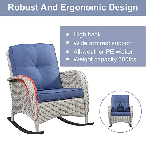 Outdoor Rocking Chairs Set of 2, Wicker Rocker Rocking Chairs for Porch, 3 Pieces Patio Furniture Sets Rocking Bistro Set with Cushions and Side Table
