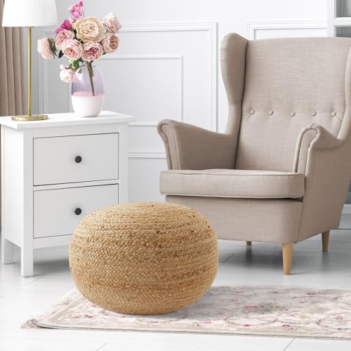 Hand-Braided Jute Pouf Ottoman Footrest, 19" W x 19" D x 10-1/2" H, Round, view 4