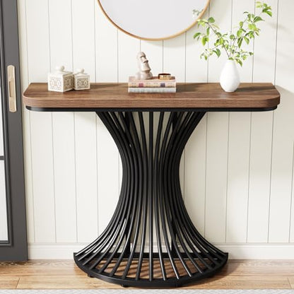 Tribesigns Console Table, Industrial Entryway Table with Geometric Metal Base, 39-Inch Small Sofa Accent Table for Entrance, Living Room, Hallway, Rustic Brown (Rustic Brown)