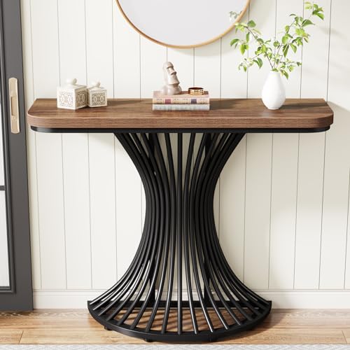 Tribesigns Console Table, Industrial Entryway Table with Geometric Metal Base, 39-Inch Small Sofa Accent Table for Entrance, Living Room, Hallway, Rustic Brown (Rustic Brown)