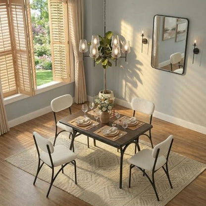5-Piece Dining Table Set for 4, Modern Kitchen Table with 4 Boucle Chairs, Rectangular Dining Table with Storage Shelf & Marble Tabletop, Home Dining Furniture for Small Space, Beige+Black