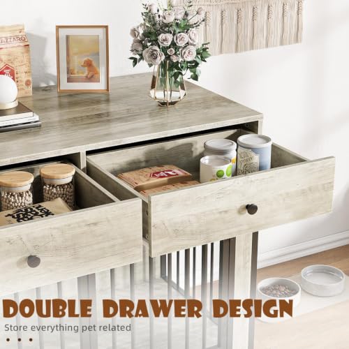 44 Inch Large Dog Crate Furniture with 2 Storage Drawers, view 6