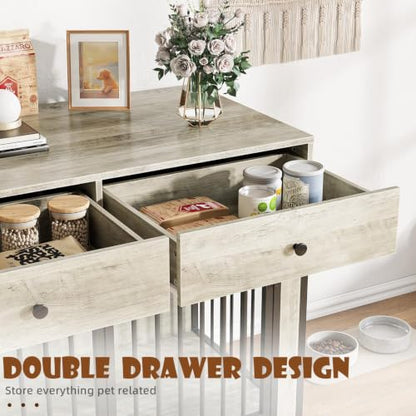44 Inch Large Dog Crate Furniture with 2 Storage Drawers, view 6