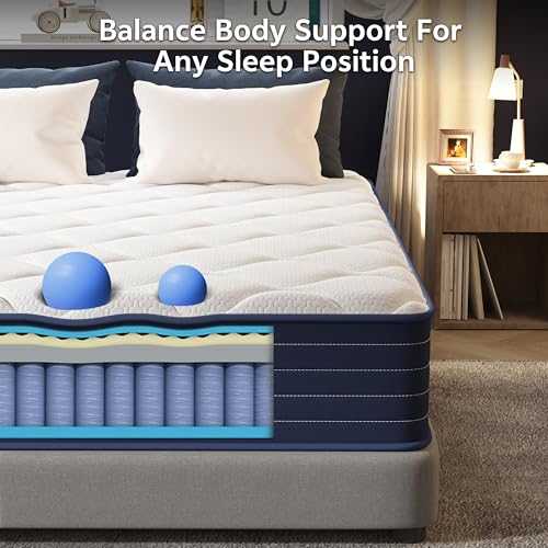 Double Mattress,12 Inch Full Mattrress with 7-Zone Hybrid Double Bed Mattresses,Pocket Sprung with Medium Firm for Body Support & Pressure Relief - 75 * 54in