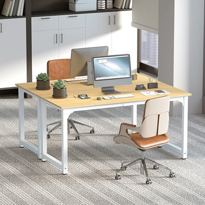 Modern Computer Desk 63 Inch Large Office Desk, Writing Study Table for Home Office Desk Workstation Wide Metal Sturdy Frame Thicker Steel Legs, White