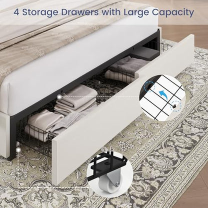 King Size Storage Platform Bed Frame, White, view 4