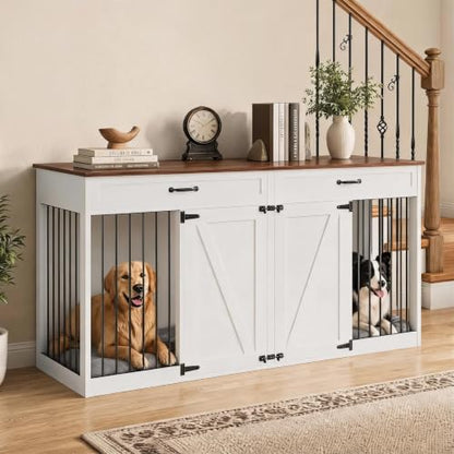 71'' Double Dog Crate Furniture for 2 Dogs, Dog Crate with 2 Drawer, view 2