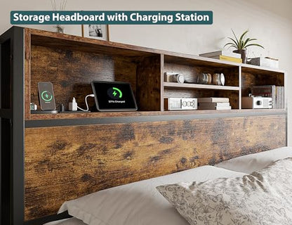 King Bed Frame with 6 Storage Drawers, Charge Station,Noise-Free, view 7