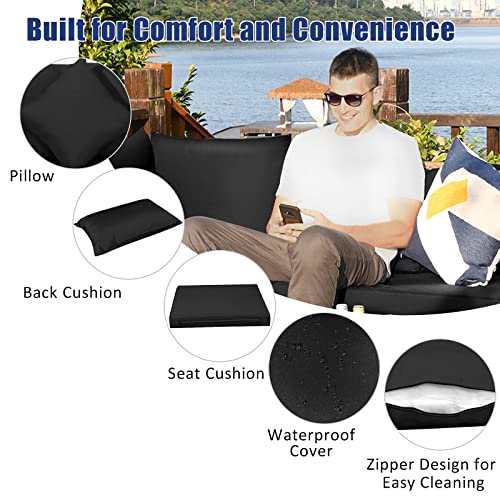 7 Pieces Patio Rattan Furniture Set, Patiojoy Outdoor Conversation Set with Cushions and Tempered Glass Coffee Table, All-Weather Sectional Sofa Set for Garden, Lawn, Backyard (Black)