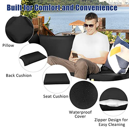 7 Pieces Patio Rattan Furniture Set, Patiojoy Outdoor Conversation Set with Cushions and Tempered Glass Coffee Table, All-Weather Sectional Sofa Set for Garden, Lawn, Backyard (Black)