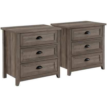 Hazel 2-Piece Modern Farmhouse 3 Drawer Framed Nightstand with Half-Moon Handles Set of 2 Grey Wash