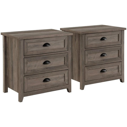 Hazel 2-Piece Modern Farmhouse 3 Drawer Framed Nightstand with Half-Moon Handles Set of 2 Grey Wash