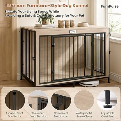 48" XL Dog Crate Furniture for Large Dogs, Farmhouse Light Oak Wood Dog Kennel, view 7