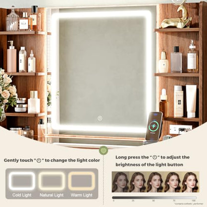 43" Makeup Vanity Desk with Mirror and Lights&Power Outl, view 5
