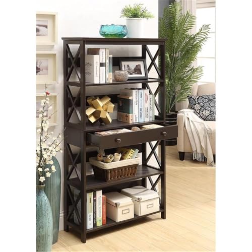 Oxford 5 Tier Bookcase with Drawer, Espresso
