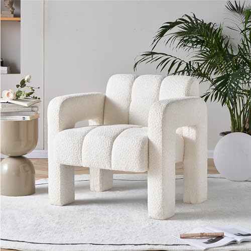 Modern Accent Chair Set of 2, Bouclé Fabric Upholstered Armchair, Comfy Single Chair for Living Room Lounge Bedroom Office-Beige