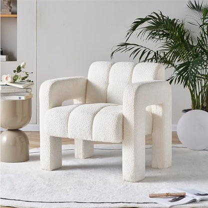 Modern Accent Chair Set of 2, Bouclé Fabric Upholstered Armchair, Comfy Single Chair for Living Room Lounge Bedroom Office-Beige