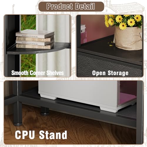 Corner Desk with 6 Drawers Shelves for Small Space Computer Desk with Power Outlets,Gaming Desk with Printer Monitor Stand Storage for Home Office Workstation Writing Table (Black, 31.5)
