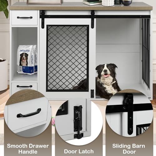 47.2" Heavy Duty Indoor Wood Dog Crate Furniture for Extra Large Dogs White, view 6