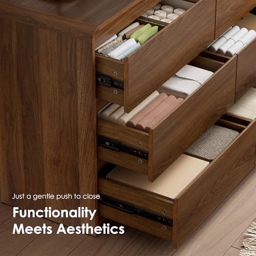 6 Drawer Dresser, 47" Wide Walnut Dresser Wooden Dresser for Bedroom, view 6
