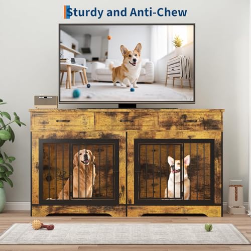 Heavy Duty Double Dog Crate Furniture for 2 Medium/Large Dogs, view 4