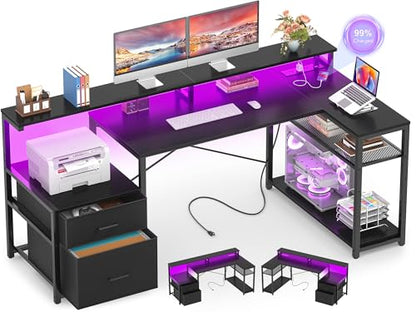 L Shaped Desk with File Drawer, Reversible L Shaped Gaming Desk, view 2