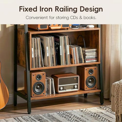 Record Player Stand, 5-Tier Turntable Stand with Charge Station, view 7