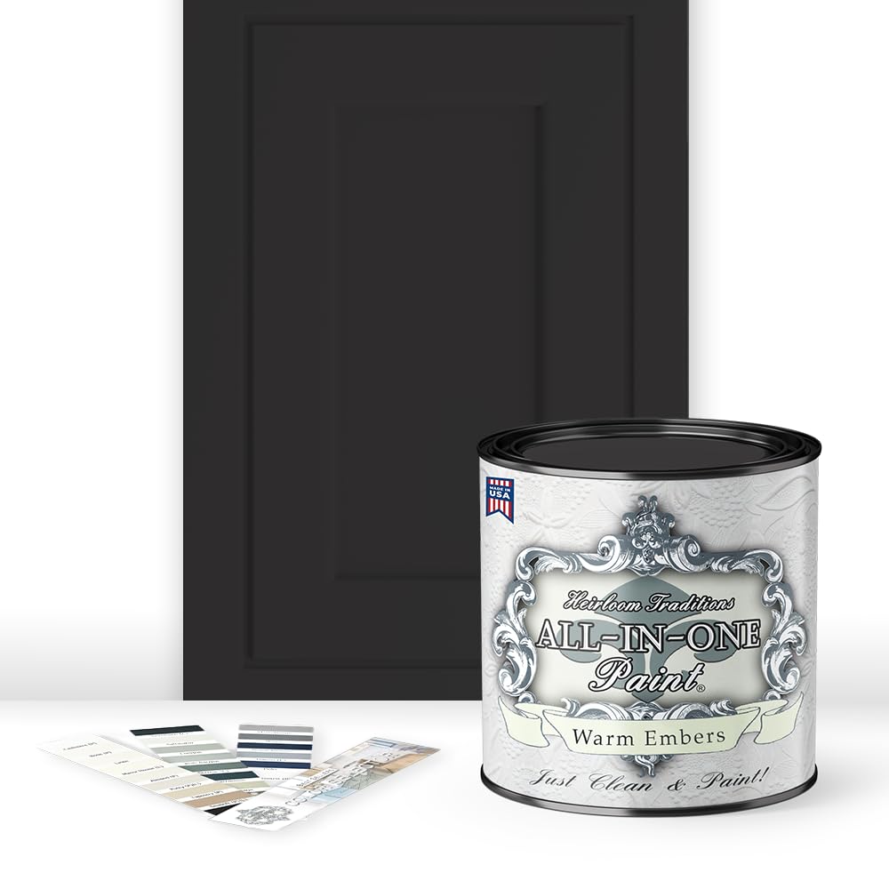 ALL-IN-ONE Paint by Heirloom Traditions, Warm Embers (Warm Black), Quart - Durable cabinet and furniture paint. Built in primer and top coat, no sanding needed. Includes our 30 featured color card.