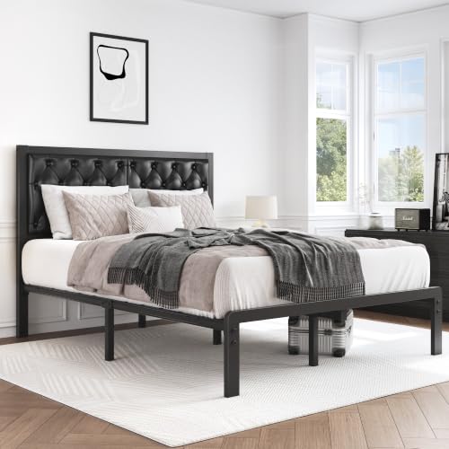 Full Bed Frame with Upholstered Button Tufted Headboard, view 6