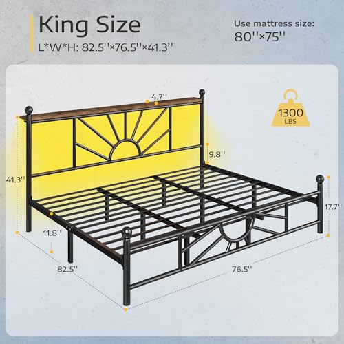Victorian King Size Meta Platform Bed Frame with LED Lights, view 3