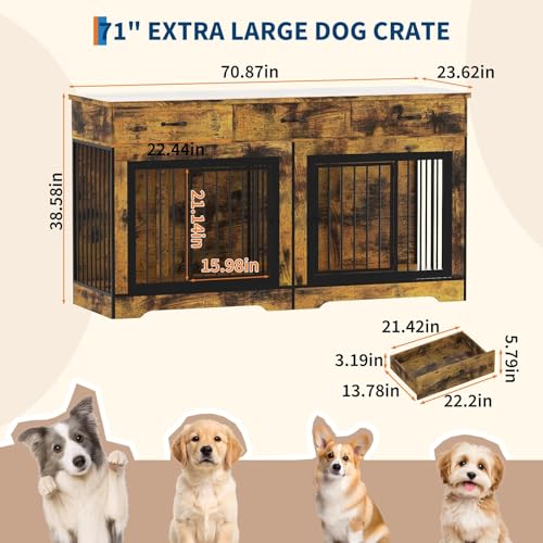 Heavy Duty Double Dog Crate Furniture for 2 Medium/Large Dogs, view 3