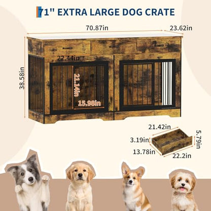 Heavy Duty Double Dog Crate Furniture for 2 Medium/Large Dogs, view 3