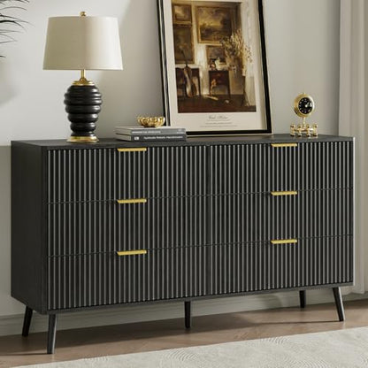 55" Wide Fluted Dresser for Bedroom with 6 Drawer, view 2