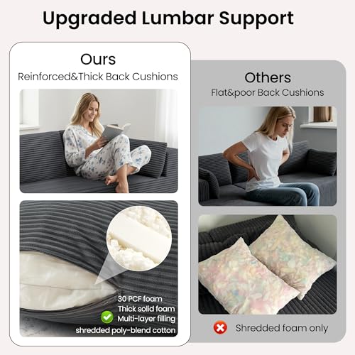 106" Cloud Sectional Boneless Couches for Living Room, Modular L Shaped Couch with Deep Seat Oversized Left Facing Chaise, Memory Foam Compressed Spineless 3 Seater Sofa for Bedroom Apartment, Grey