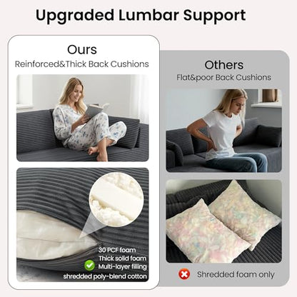 106" Cloud Sectional Boneless Couches for Living Room, Modular L Shaped Couch with Deep Seat Oversized Left Facing Chaise, Memory Foam Compressed Spineless 3 Seater Sofa for Bedroom Apartment, Grey