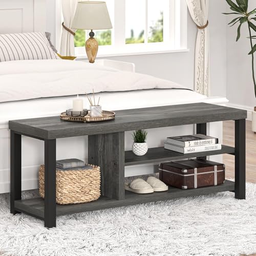 Industrial Entryway Bench, Rustic Indoor Shoe Boot Storage Bench Seat for Living Room, Grey