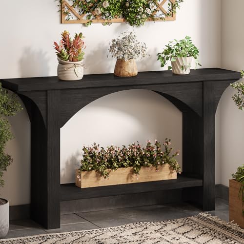 55 Inch Console Table, 2-Tier Modern Entryway Table Narrow Wood Sofa Tables with Storage Shelves for Living Room, Entrance, Hallway, Foyer (Black)