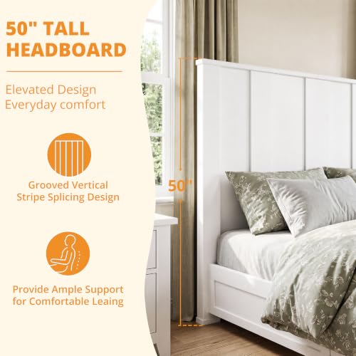 Queen Bed Frame with 50" Tall Headboard, Farmhouse Platform Bed, view 4