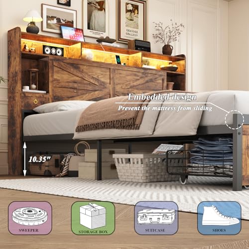 King Size Bed Frames with Storage Headboard and 4 Drawers, view 7
